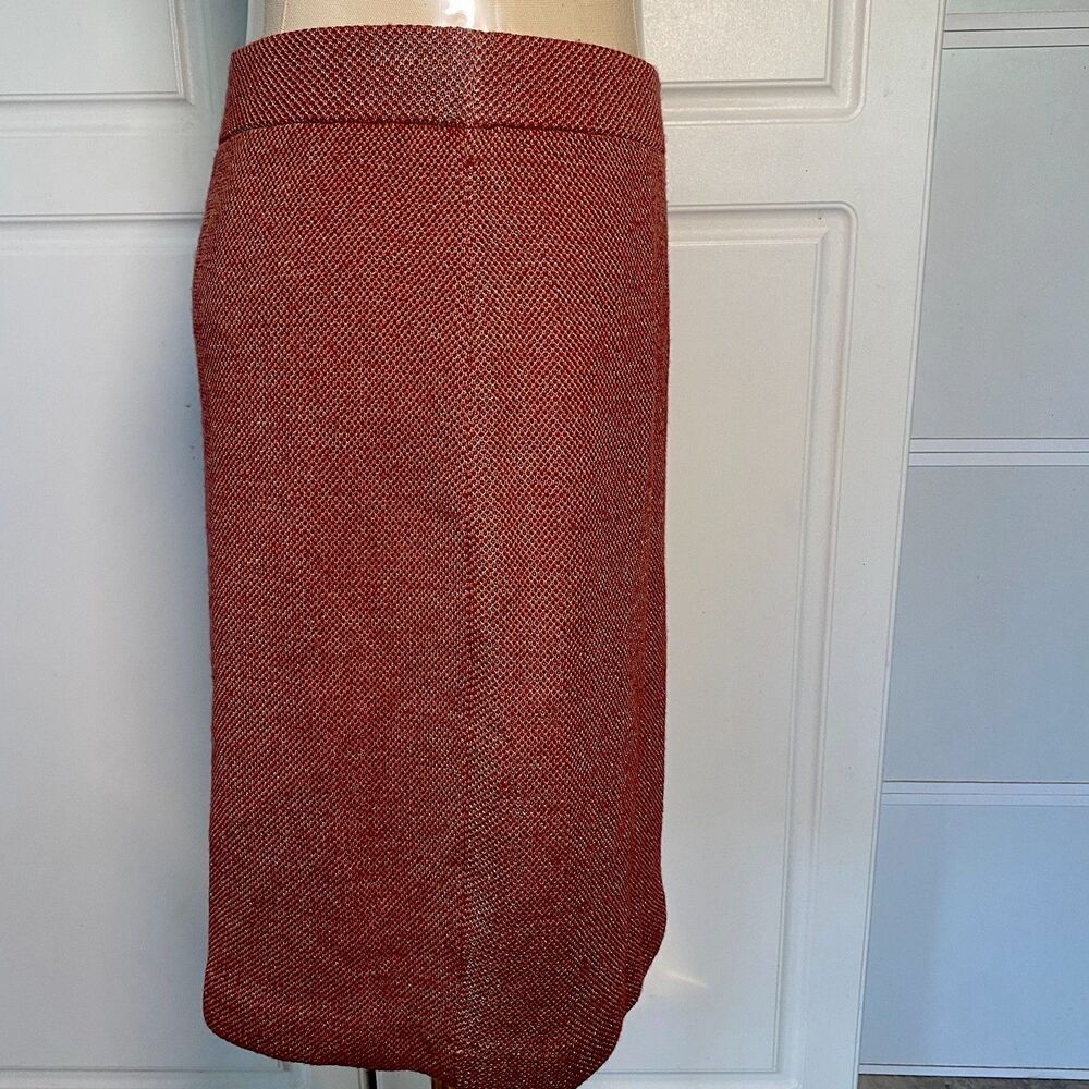 St. John Collection Marie Gray Rust Red Gold Knit Wool Blend Skirt Sz 4 USA Made
